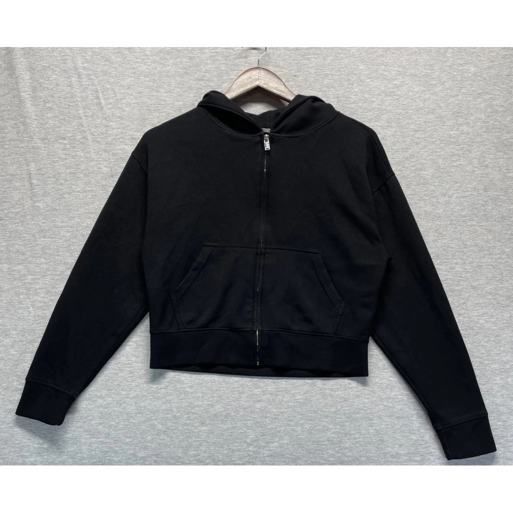 Cloth by Design Cropped Hoodie Women Small Black Stretch Full Zip Casual Outdoor